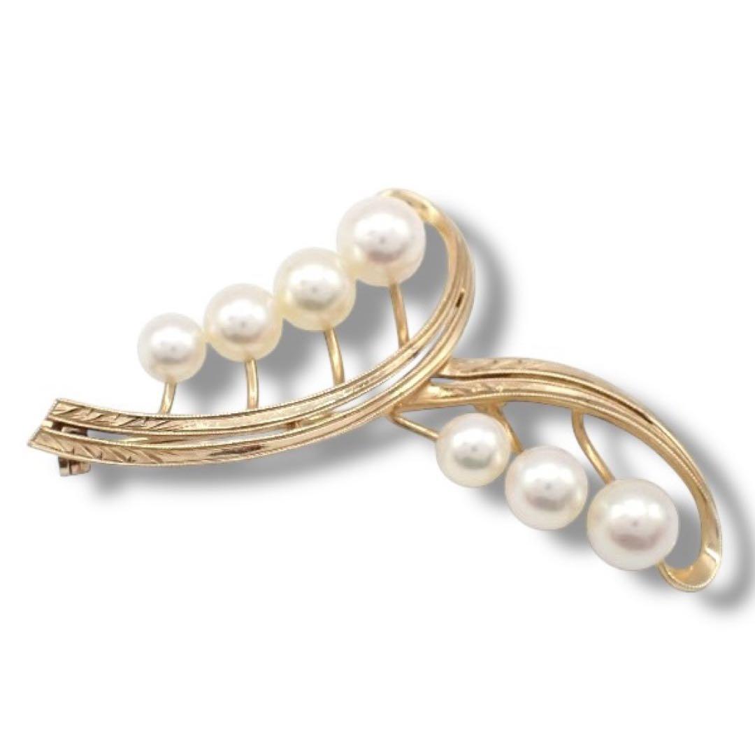 ミキモト MIKIMOTO あこや 真珠 パール ピン ピンブローチ コサージュ 7P K14 YG イエローゴールド リーフモチーフ ナチュラルピンク 3593拍卖