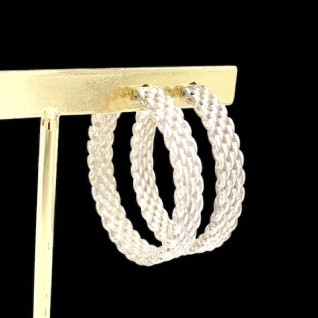 Tiffany & co. ティファニー サマセット ラージ 3.2cm フープ ピアス フープピアス メッシュ 925 シルバー スターリングシルバー 3601拍卖
