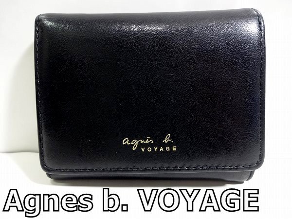 X5F038◆本物美品◆ アニエスベー ボヤージュ Agnes b. VOYAGE レザー ブラック コンパクト 三つ折り 財布拍卖