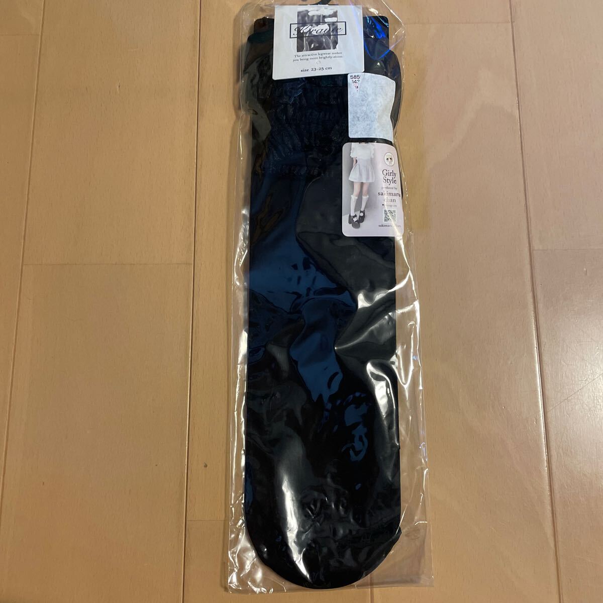 送料無料 新品 Girly Style リボン付きハイソックス sakimaru chan 黒ブラック 23-25cm 送料込み拍卖