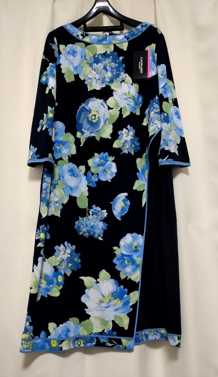 【未使用】レオナール ラップドワンピース 濃紺 42拍卖