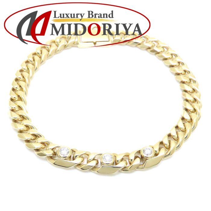 ダイヤモンド入り 喜平ブレスレット 3Pダイヤモンド K18YG イエローゴールド 6面 シングル 18cm 27.4g/129134【中古】拍卖