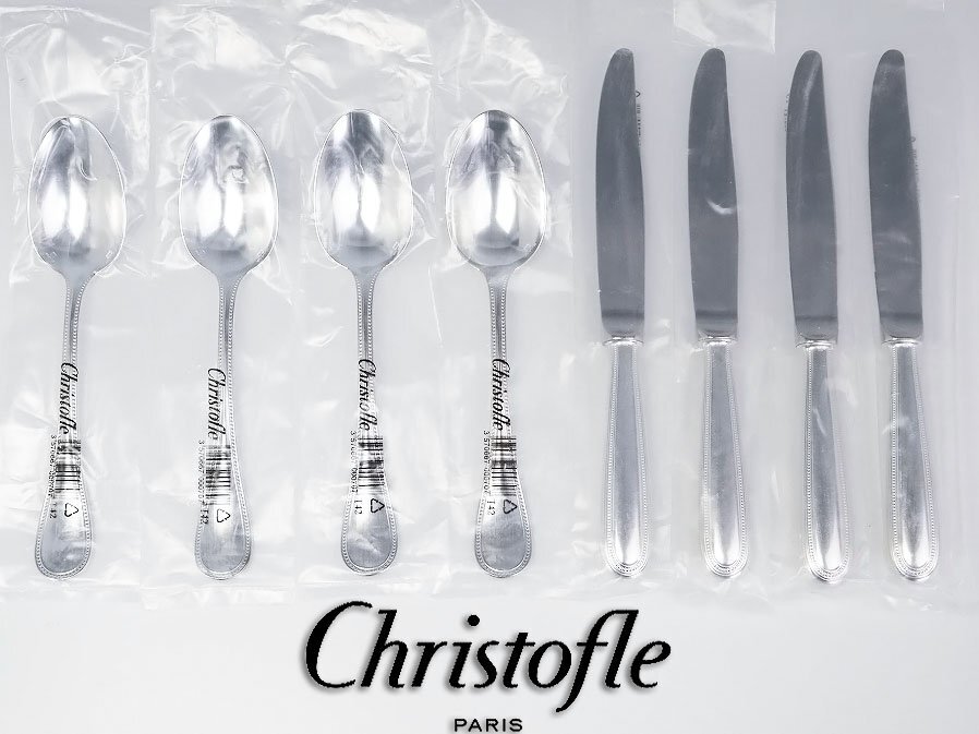 ■本物保証■【Christofle】パール スタンダード ナイフ 4本 スプーン 4本 計8本セット■クリストフルシルバー■拍卖