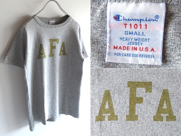 ネコポス対応 USA製 Champion チャンピオン AFA 染込みプリント T1011 Tシャツ カットソー S 杢グレー 霜降り USAFA ミリタリープリント拍卖
