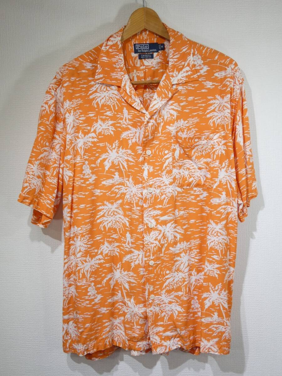 レア 90s 00s ビンテージ Polo Ralph Lauren ラルフローレン CALDWELL レーヨン 総柄 オープンカラー 半袖 S/S シャツ M アロハ ハワイアン拍卖