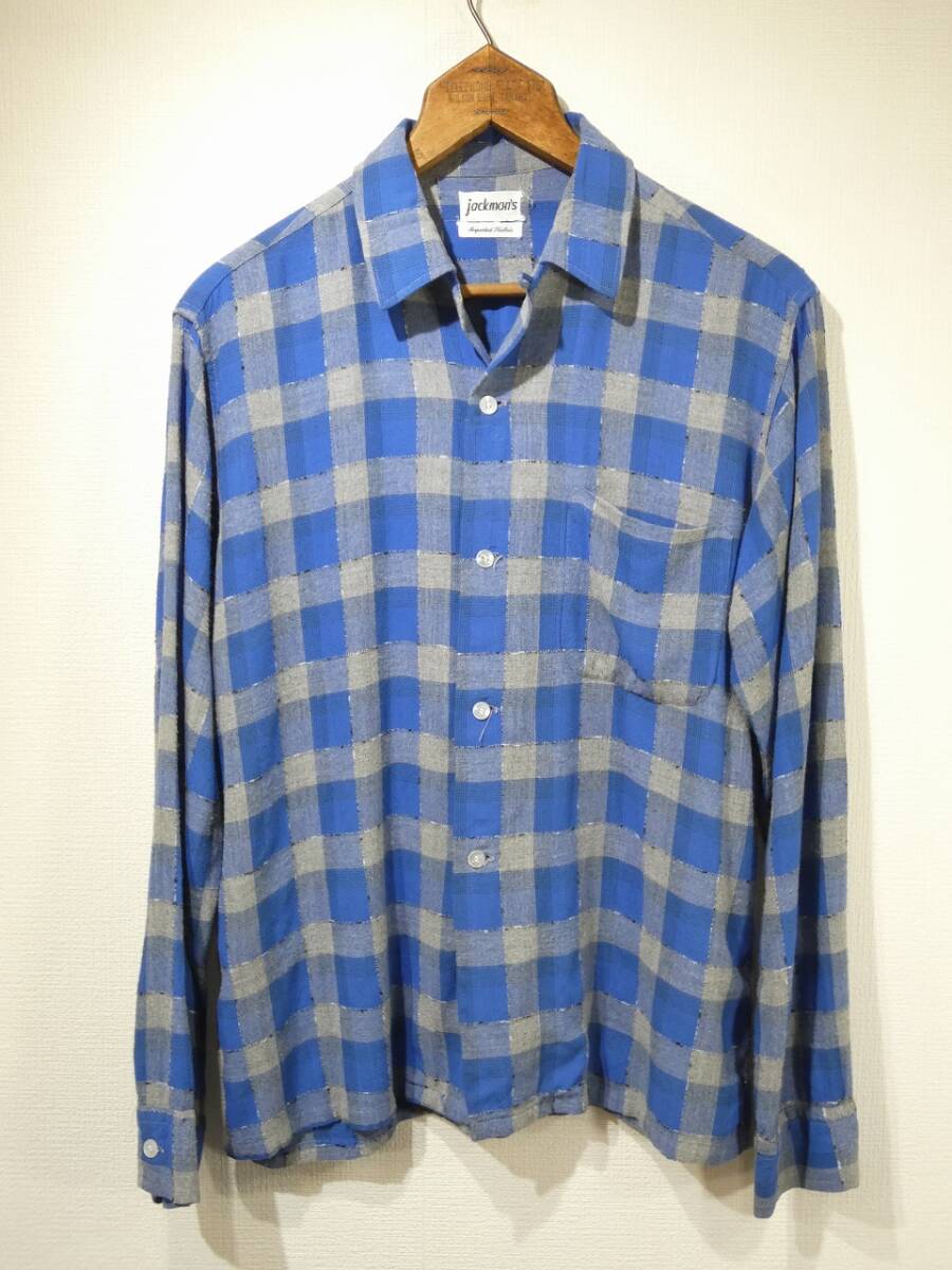 レア 美品 60s ビンテージ jackman's グラデーション チェック ネップ プレイド レーヨン ループカラー シャツ M位 50s オンブレ シャドー拍卖