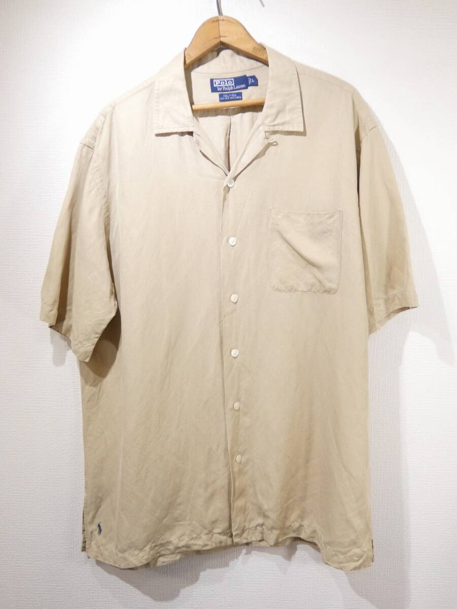 90s 00s ビンテージ Polo Ralph Lauren ラルフローレン CALDWELL BIG POLO ビッグポロ シルク×リネン ループカラー 半袖 S/S シャツ L 80s拍卖