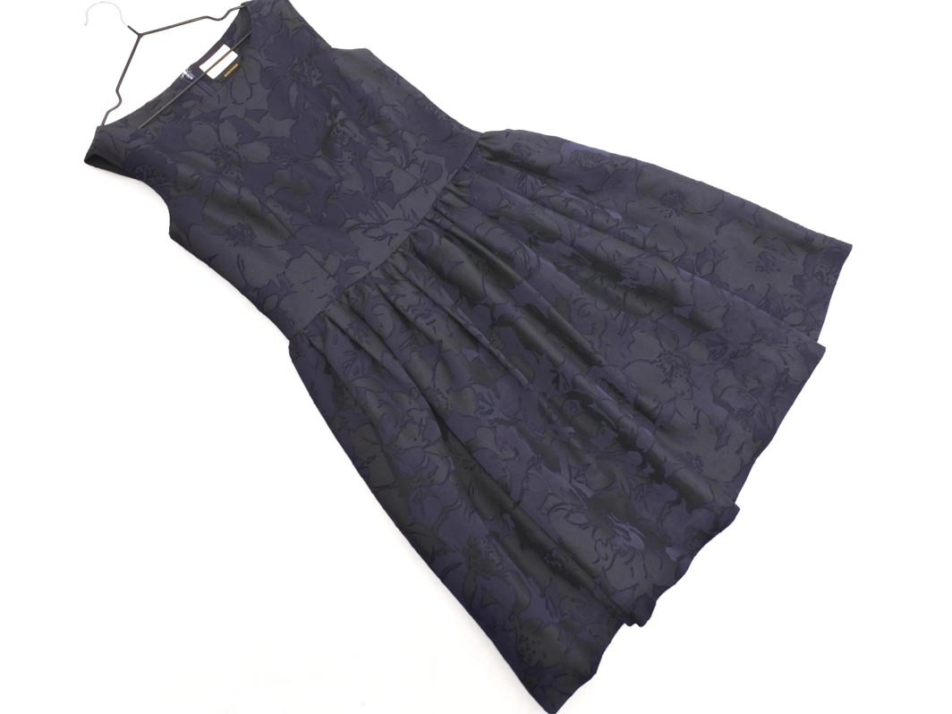 ef-de エフデ 総柄 ノースリーブ ワンピース size9/濃紺 ■◆ ☆ ffa4 レディース拍卖