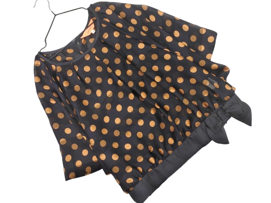 ネコポスOK SunaUna スーナウーナ シフォン ドット ストライプ リボン ブラウス シャツ size38/紺x茶 ■◆ ☆ ffa6 レディース拍卖