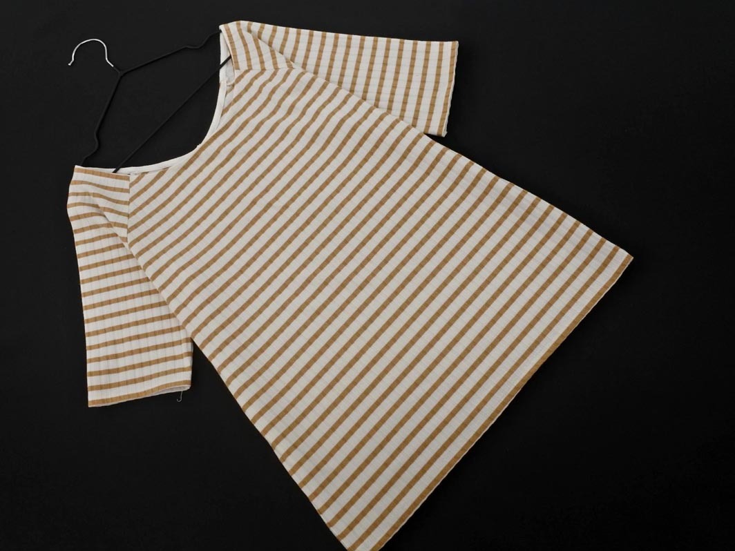 ネコポスOK FREE’S MART フリーズマート ボーダー リブ カットソー sizeFR/白xベージュ ■◆ ☆ ffa6 レディース拍卖