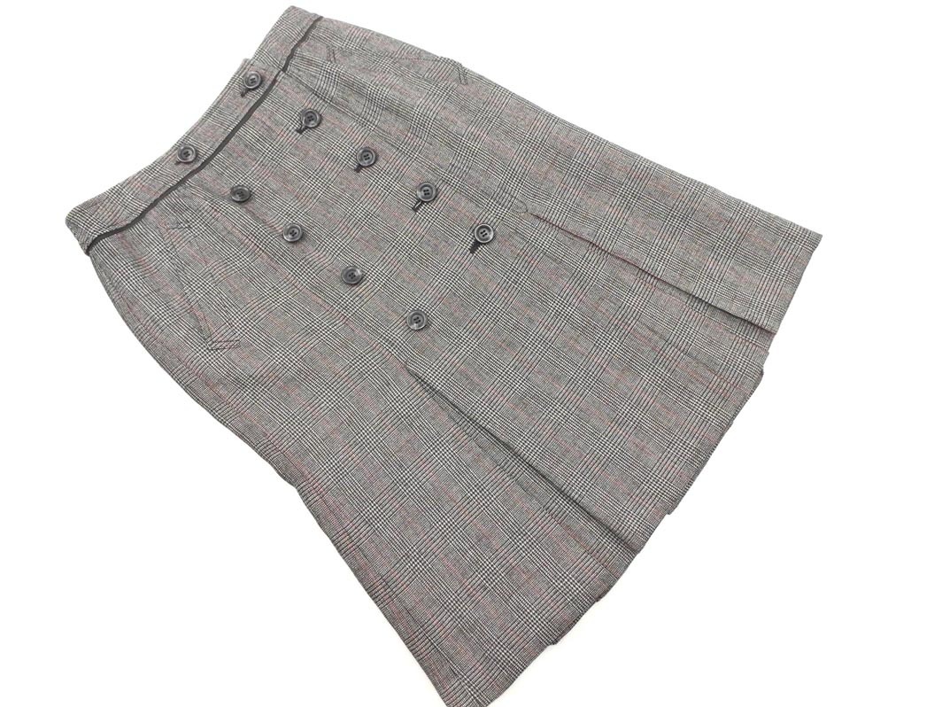 ELLE エル ダブルボタン グレンチェック スカート size38/グレー ■■ ☆ ffb0 レディース拍卖