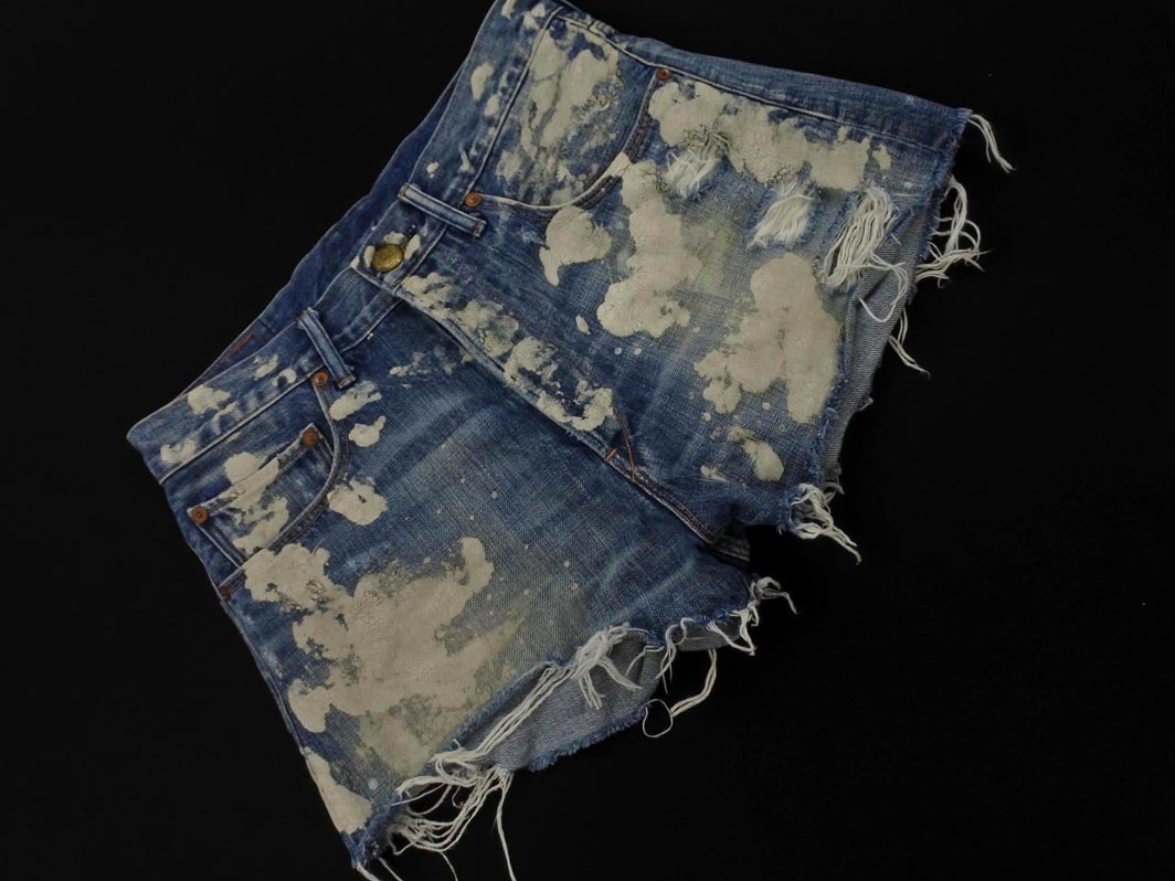 RNA アールエヌエー ダメージ加工 ボタンフライ ペイント ショート デニムパンツ sizeM/インディゴ ■◆ ☆ ffb1 レディース拍卖