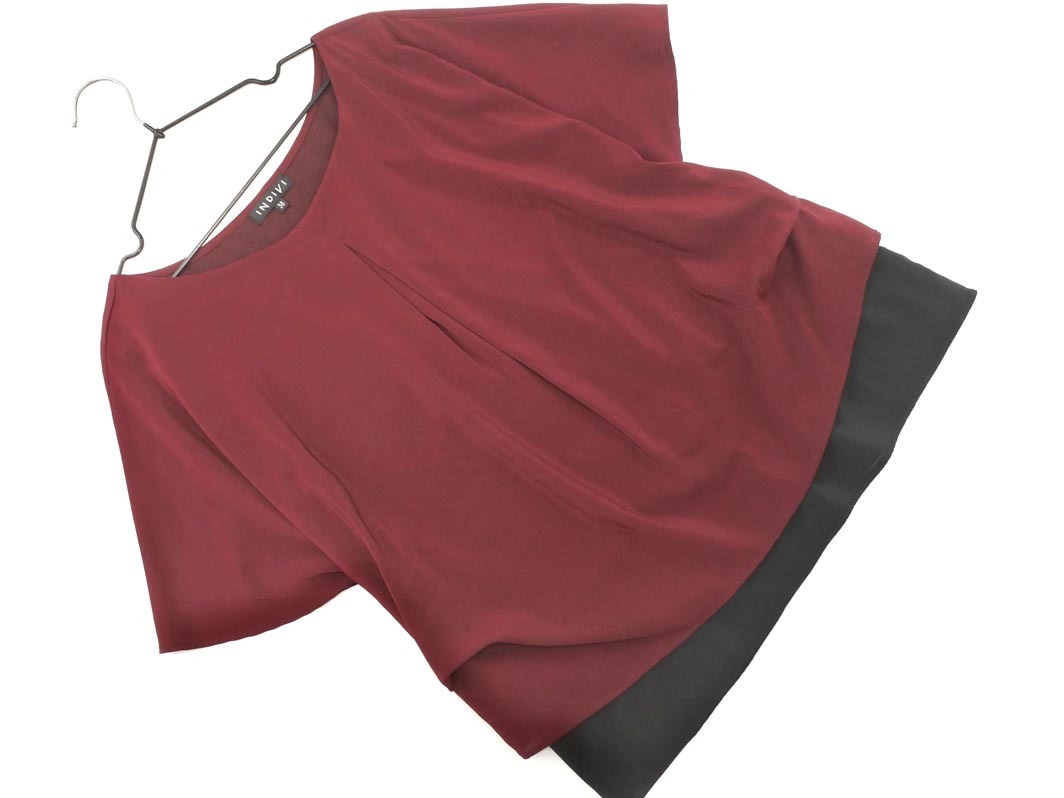 INDIVI インディヴィ シフォン フェイクレイヤード ブラウス シャツ size38/ボルドー ■◆ ☆ ffb1 レディース拍卖