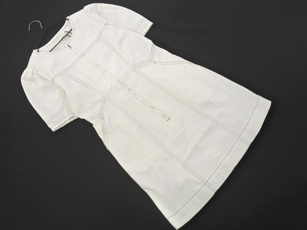 新品 MOUSSY マウジー デニム ステッチ ジップアップ ワンピース size1/オフホワイト ■◆ ☆ ffb2 レディース拍卖