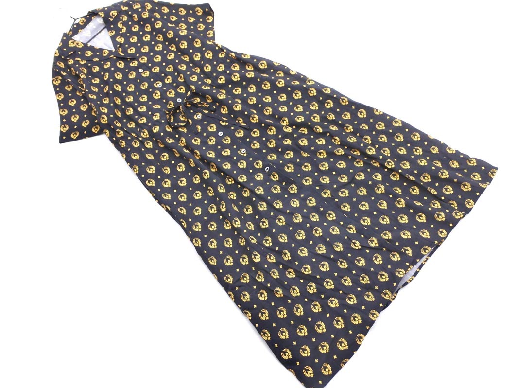 BEAUTY & YOUTH ビューティ&ユース ユナイテッドアローズ 総柄 ロング シャツ ワンピース sizeS/黒x黄 ■◆ ☆ ffb6 レディース拍卖