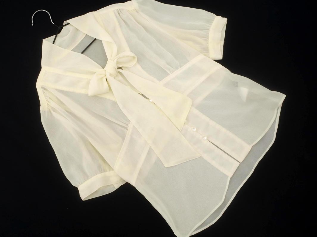 ネコポスOK INED イネド ボウタイ シアー ブラウス シャツ size9/アイボリー ■◆ ☆ ffb6 レディース拍卖