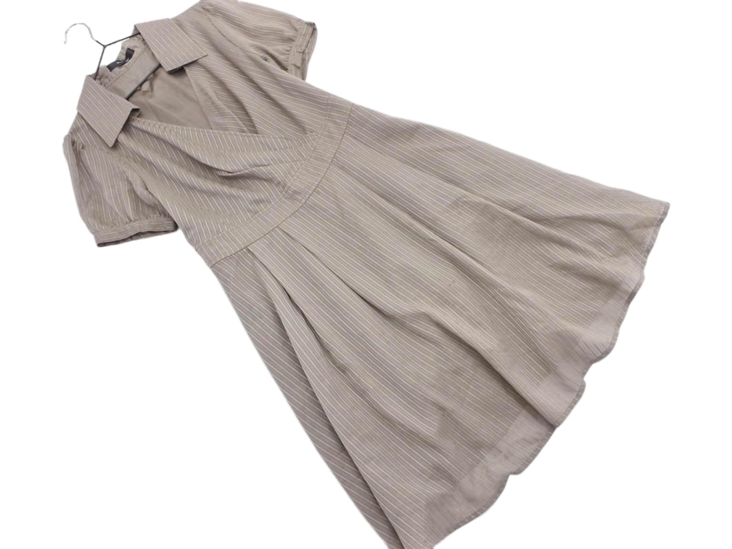 INTERPLANET インタープラネット ストライプ カシュクール風 Aライン ワンピース sizeM/モカ ■◆ ☆ ffb6 レディース拍卖