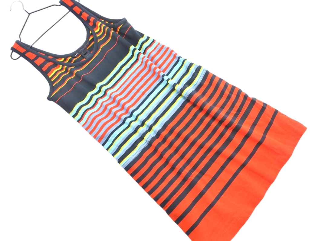 MARC BY MARC JACOBS マークバイマークジェイコブス ボーダー ノースリーブ ワンピース sizeS/黒x赤 ■◆ ☆ ffb9 レディース拍卖