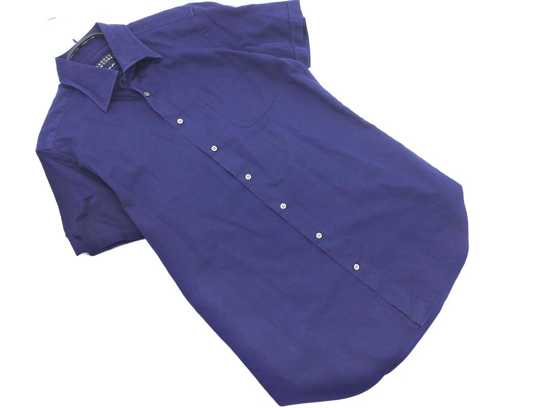 ネコポスOK BARNEYS NEW YORK バーニーズ ニューヨーク 半袖 シャツ sizeM/紺 ■◆ ☆ ffc5 メンズ拍卖