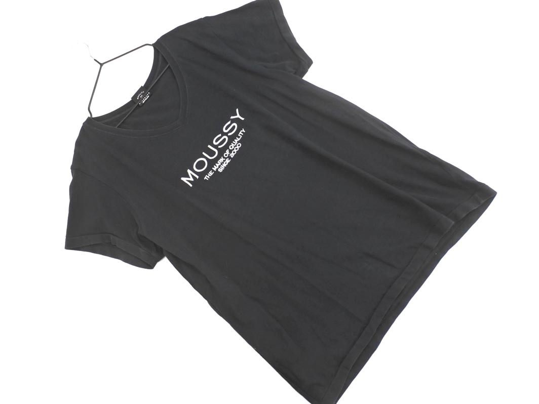 ネコポスOK MOUSSY マウジー Vネック ロゴ 刺繍 Tシャツ sizeF/黒 ■◆ ☆ ffc7 レディース拍卖