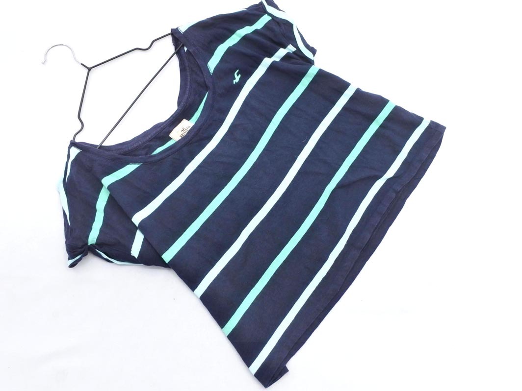 ネコポスOK Hollister ホリスター ボーダー ショート ワイド カットソー sizeXS/紺 ■◆ ☆ ffc6 レディース拍卖