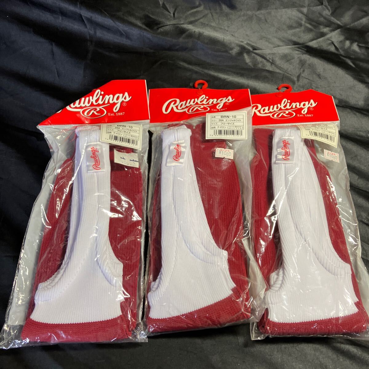 D22 Rawrings BRN-10 野球ソックス フリーサイズ エンジ×ホワイト 新品未使用品 スポーツ拍卖