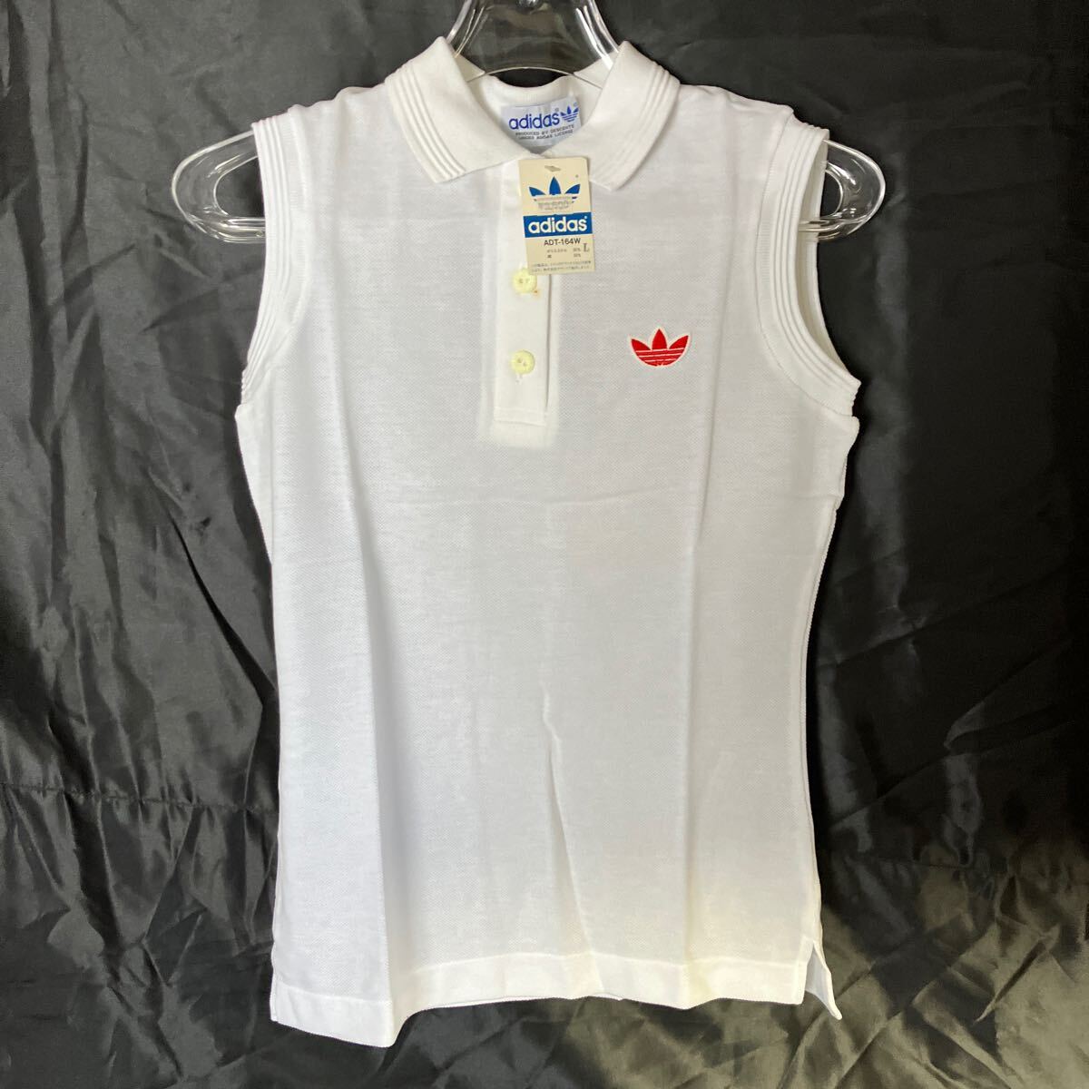I35 adidas ADT-164W ノースリーブポロシャツ Lサイズ ホワイト 新品未使用品 スポーツ ◎刺繍ロゴ入り拍卖