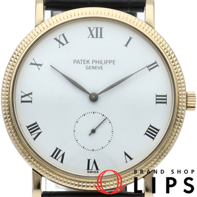 パテック フィリップ カラトラバ ウォッチ 33mm 3919J-001 保証書 ケース K18YG/革 メンズ時計 ホワイト 仕拍卖