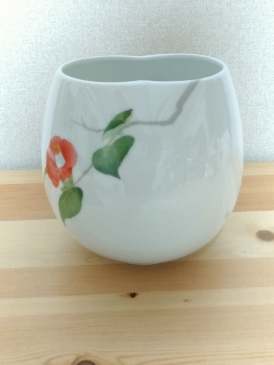 香蘭社 椿絵柄 花瓶 壺 生け花 拍卖