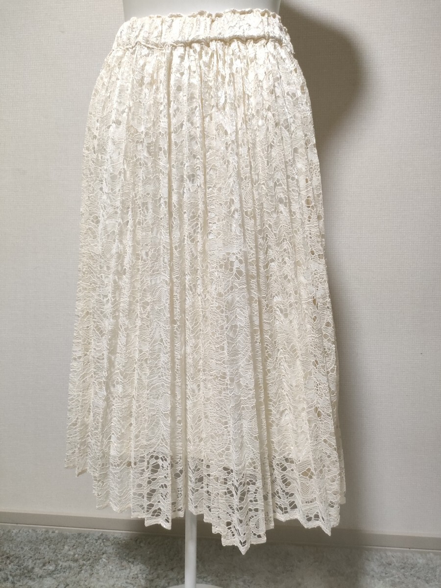 earth music&ecology ロングスカート レーススカート 春夏 マキシ丈 ウエストゴム ひだ有拍卖