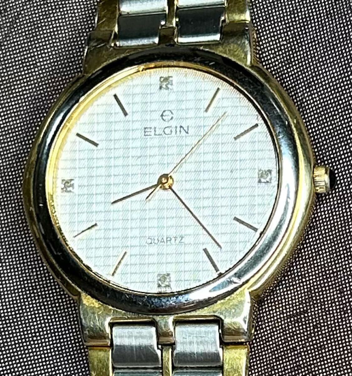 ELGIN SWISS クォーツ 3針 腕時計 中古 電池交換済み拍卖