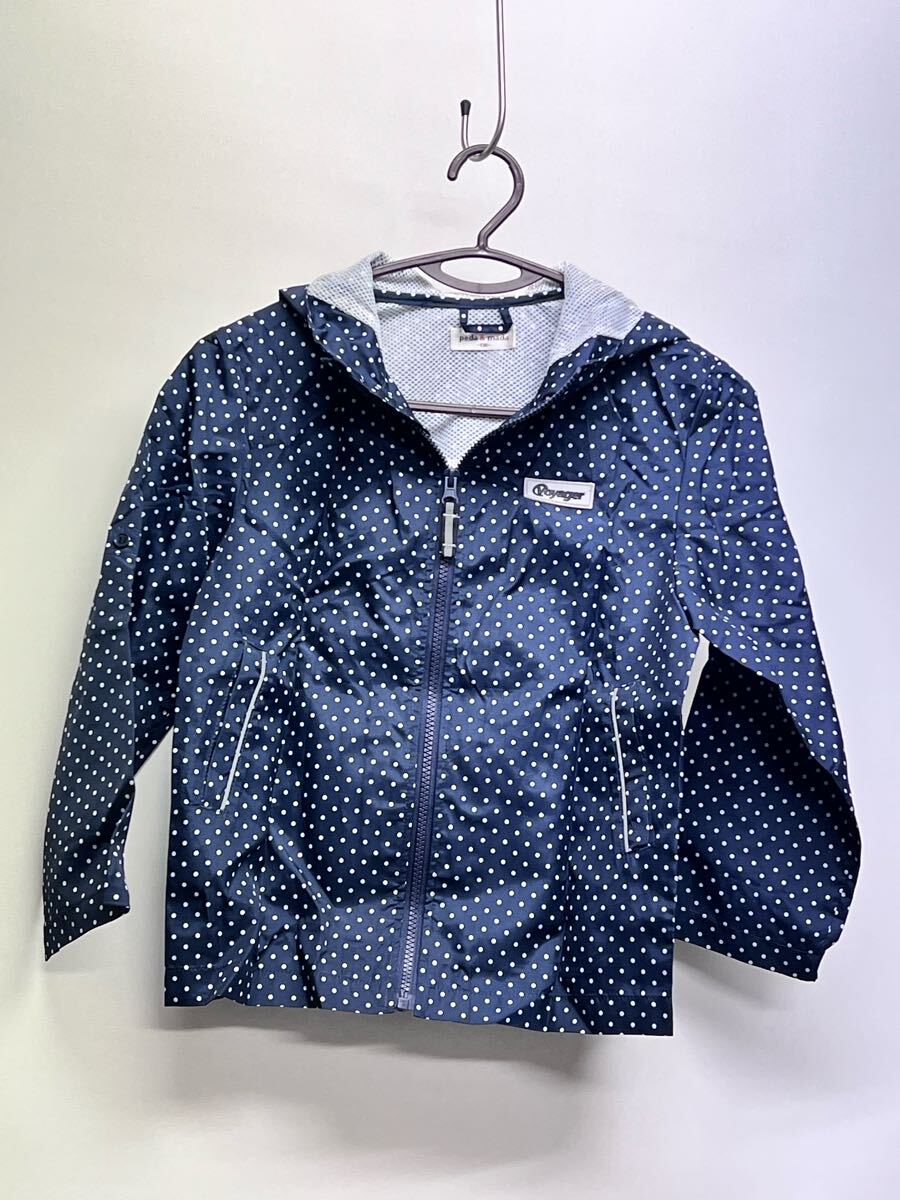レインコート 子供用 130 ネイビー ドット柄 水玉拍卖