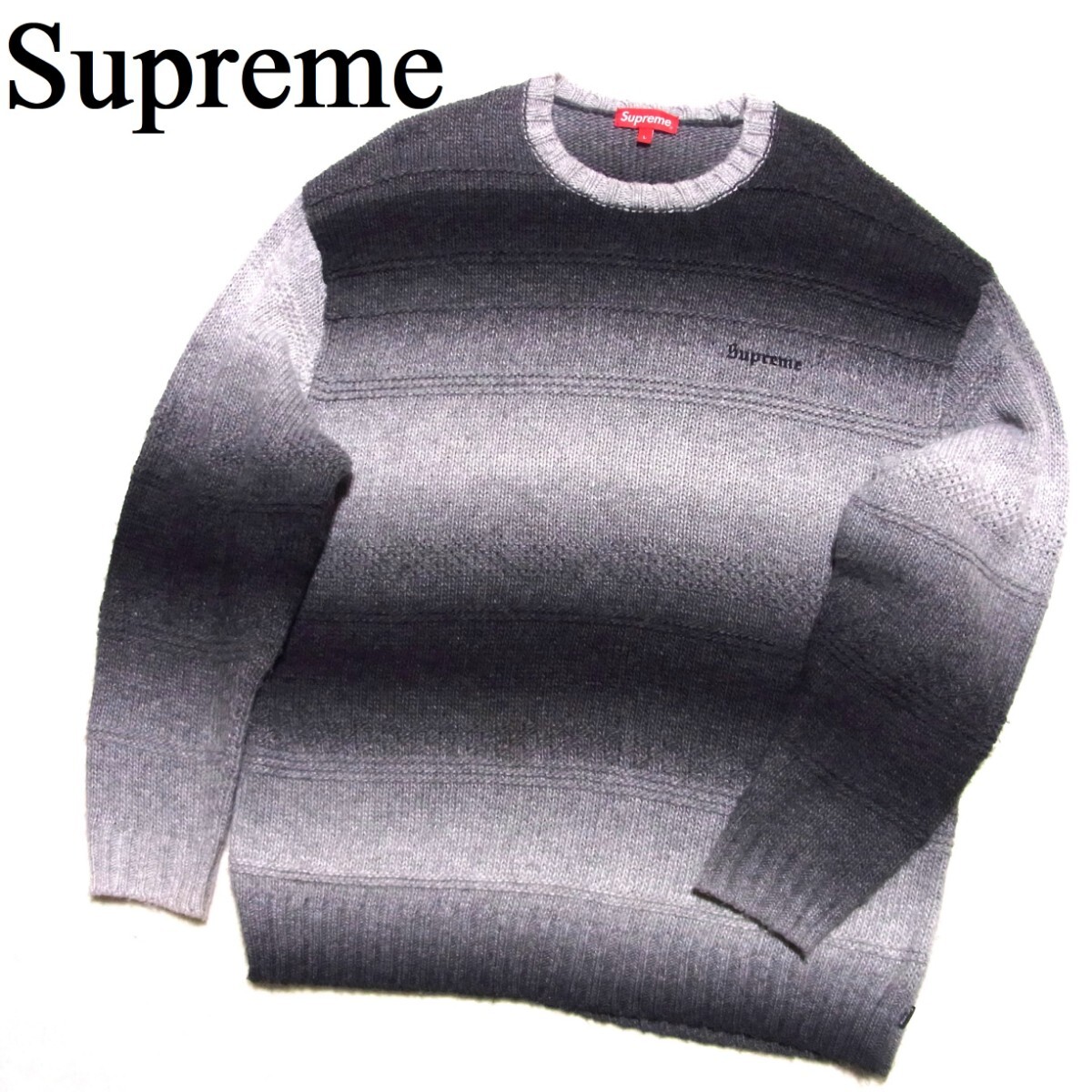 22AW Supreme Gradient Stripe Sweater L シュプリーム グラデーション ストライプ ニット セーター ブラック拍卖