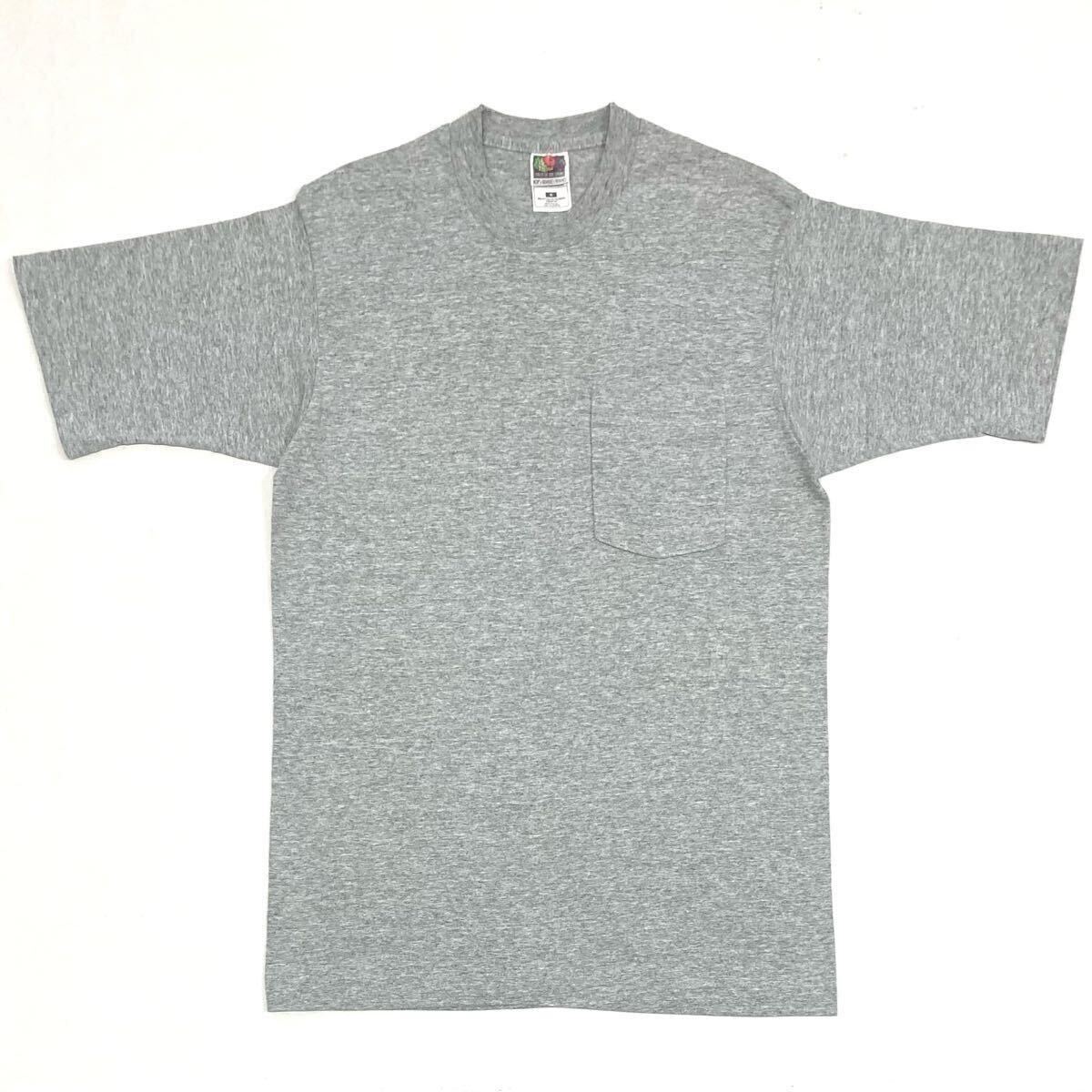 90s【FRUIT OF THE ROOM】杢グレー 無地 ポケット Tシャツ size M USA製 袖裾シングル ヴィンテージ/フルーツオブザルーム ポケT 80s拍卖