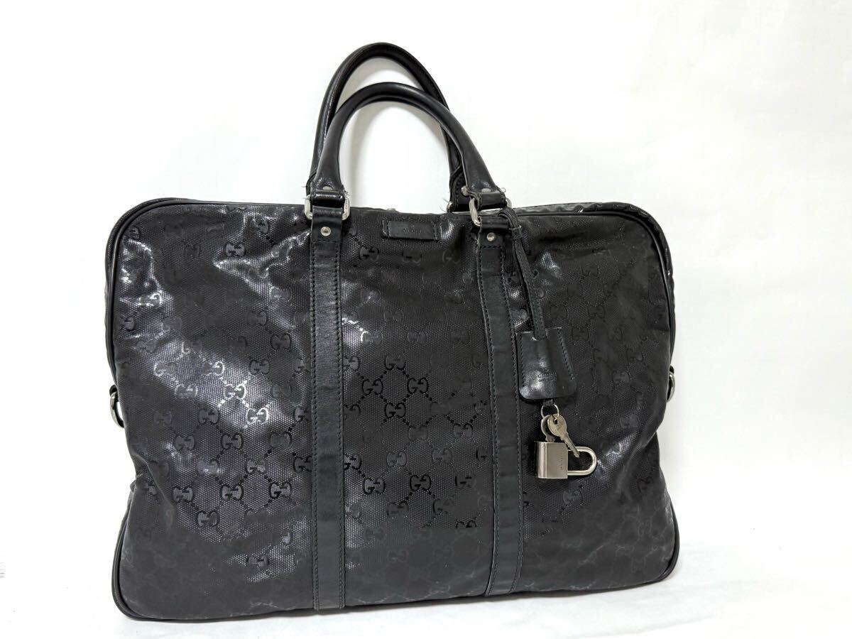 美品 GUCCI グッチ グッチ インプリメ ビジネスバッグ ブリーフケース 書類カバン レザー ブラック 黒 ゴールド金具 201480 ハンドバッグ拍卖