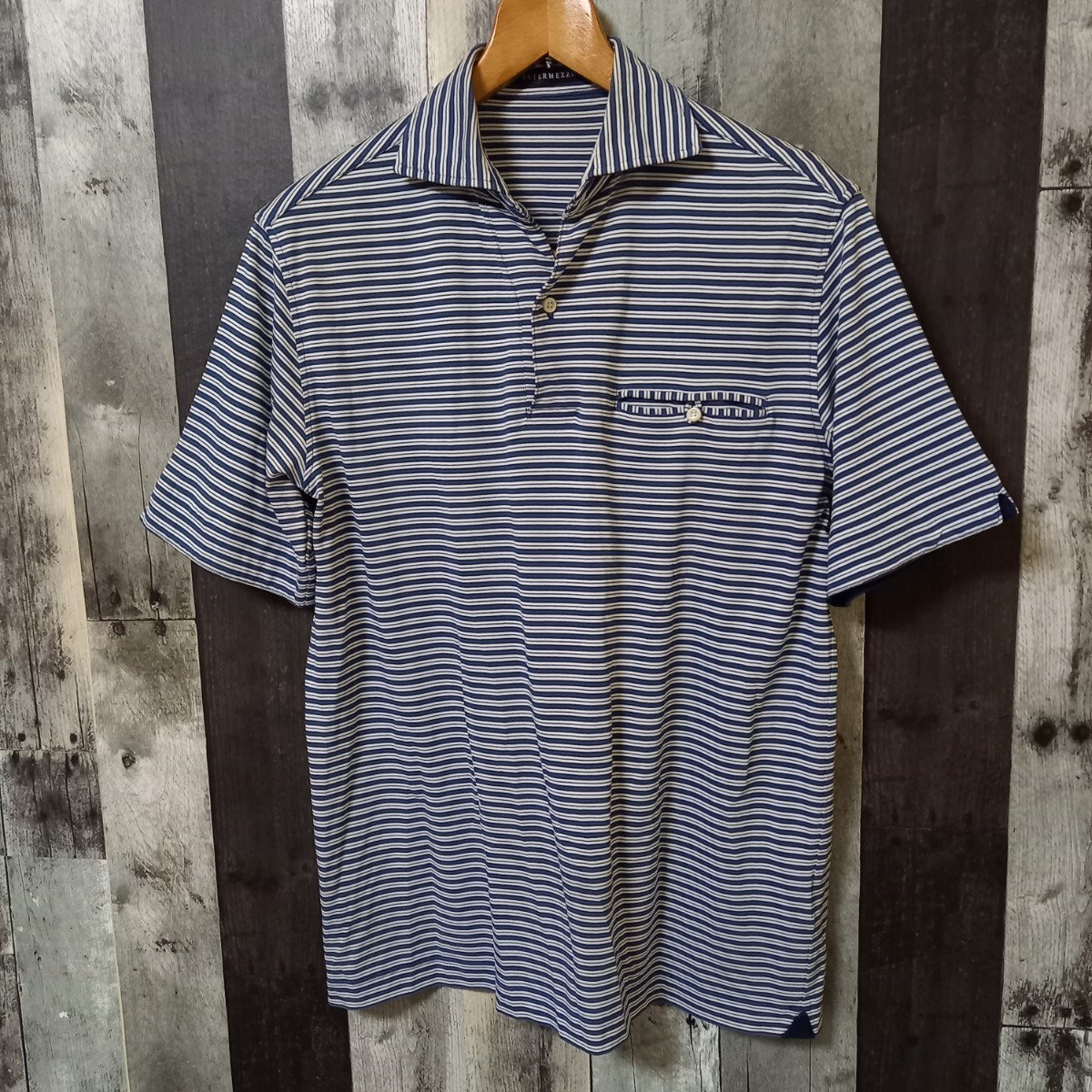 INTERMEZZO インターメッツォ 半袖 ポロシャツ Mサイズ ボーダー メンズ拍卖