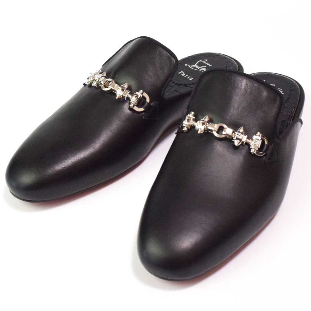 未使用 Christian Louboutin クリスチャン ルブタン COOLITO SWING FLAT 屋内屋外兼用 レザー スパイクビット スリッパ サンダル 42.5 27.5拍卖