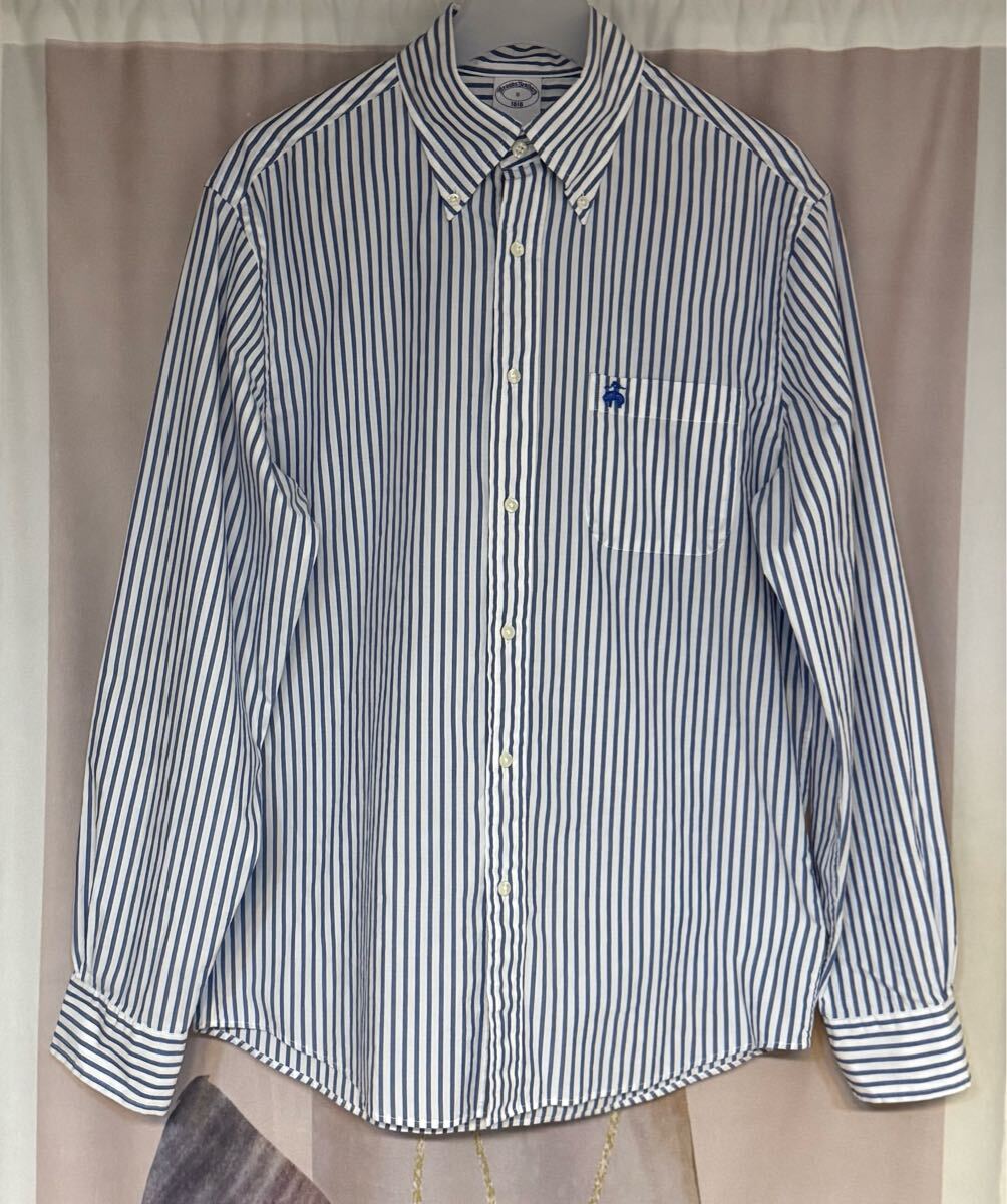 ブルックスブラザーズ ストライプ ゴールデンフリース 青刺繍 BD ドレスシャツ拍卖