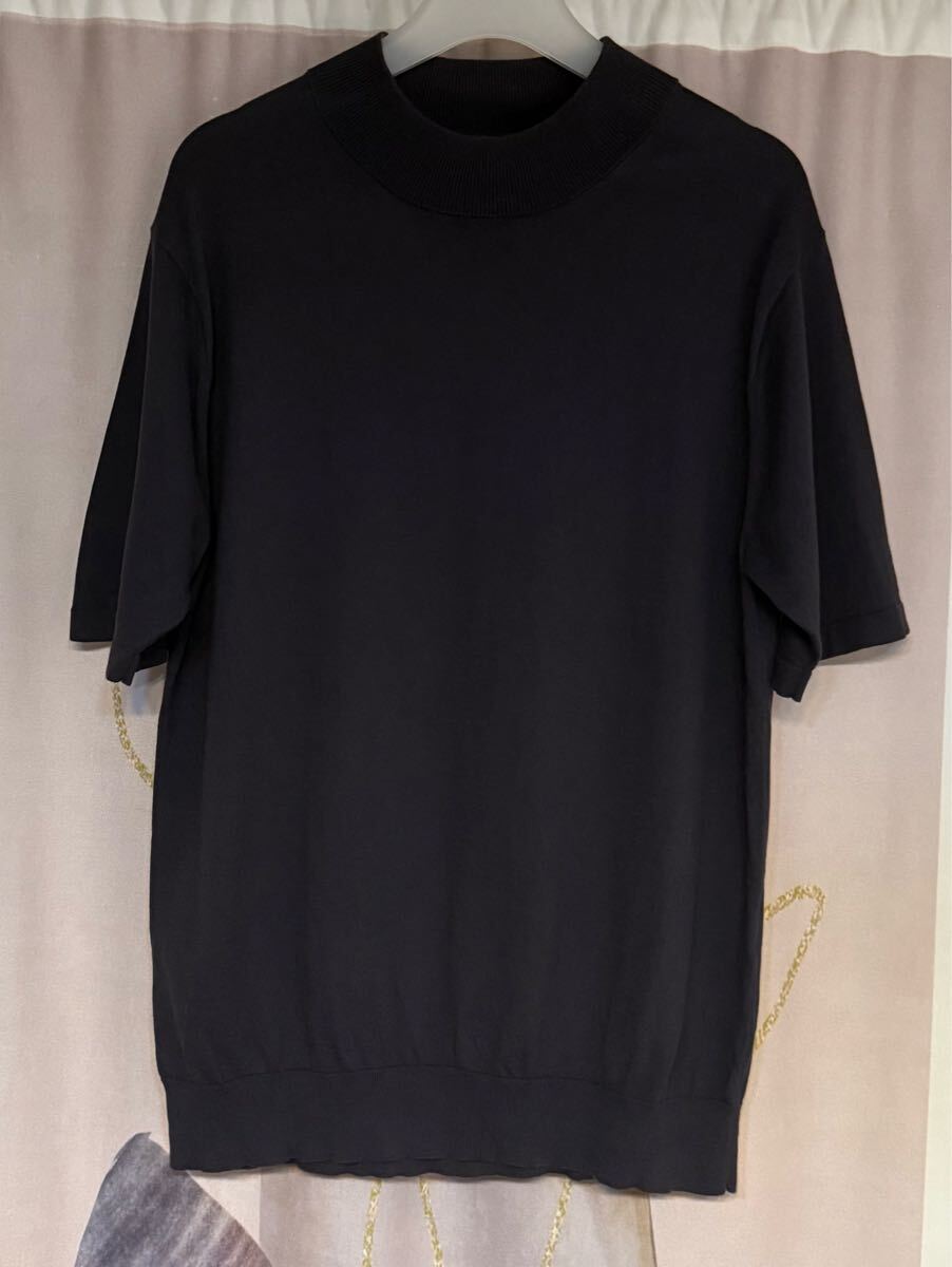 ユナイテッドアローズ モックネック スビンコットン ニットTシャツ ダークグレー拍卖
