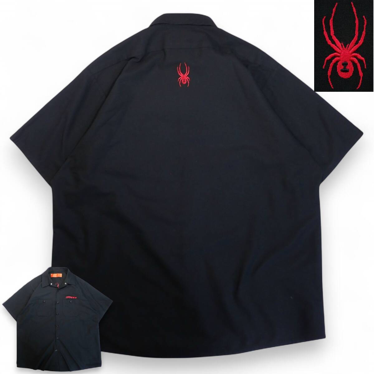 6787/美品 RED KAP 半袖 ワークシャツ XL●SPYDER 蜘蛛 くも クモ 刺繍 スパイダー●洗濯プレス済●ネコポス可●レッドキャップ 古着拍卖