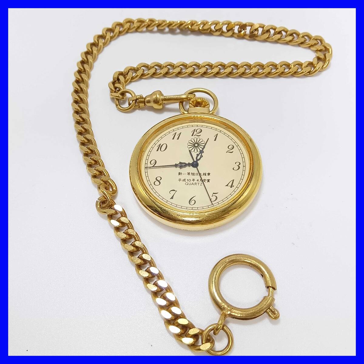 7588【電池交換済】★オレオール★OULEOLE★勲一等旭日大綬章★ゴールド★SW-348★メンズ/懐中時計/アナログ/クォーツ 拍卖