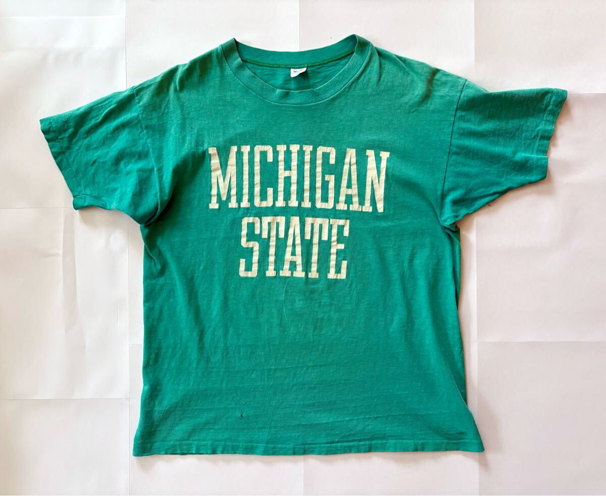 70's USA製 ARTEX Tシャツ ミシガン州 Lサイズ 古着 ヴィンテージ 70s 80s 90s MICHIGAN STATE 半袖 T shirt アメリカ製 ライトグリーン拍卖