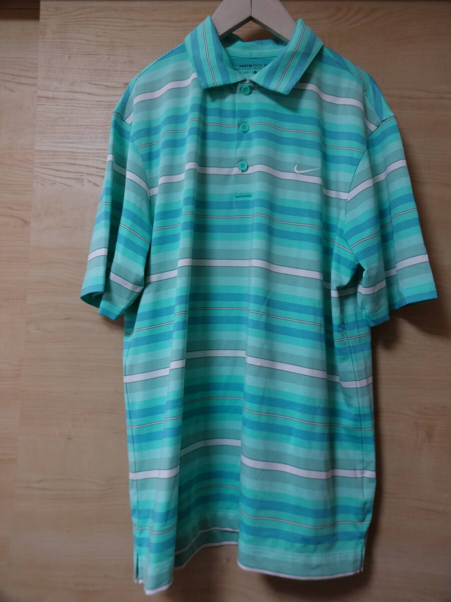 NIKE GOLF 半袖ポロシャツ サイズL R8407 緑系横縞拍卖