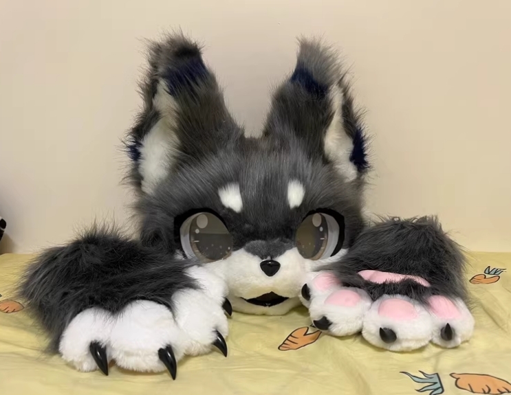 ★ファースーツ 着ぐるみセット NO.180 ブラック 犬 ケモノ ファースーツ 全頭ヘッド ぬいぐるみ コスプレ コスチューム 一点物拍卖