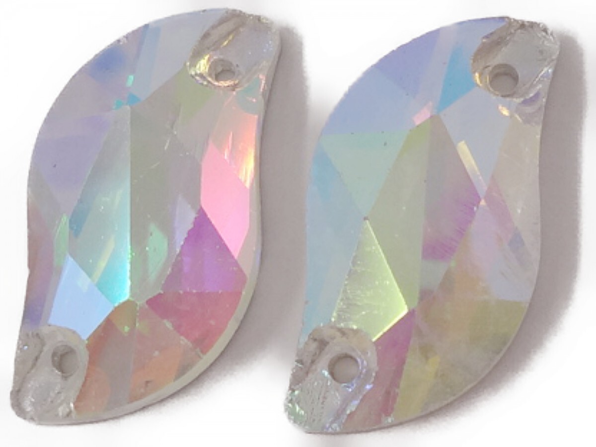 キラリ手芸部 No.6230手芸用ビジュー パーツ ソーオン ストーン(ガラスビーズ ラインストーン)クリスタルAB_1.0cm×2.0cm_13個入り拍卖