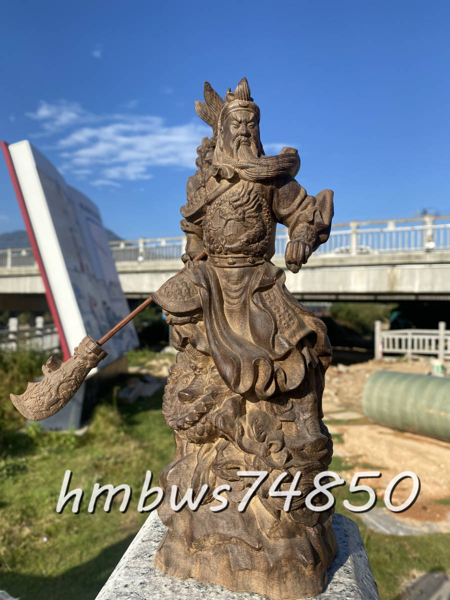 新品 関羽 彫刻 自然木 職人 手作り 置物 彫刻 工芸品 東洋彫刻 高さ27cm拍卖