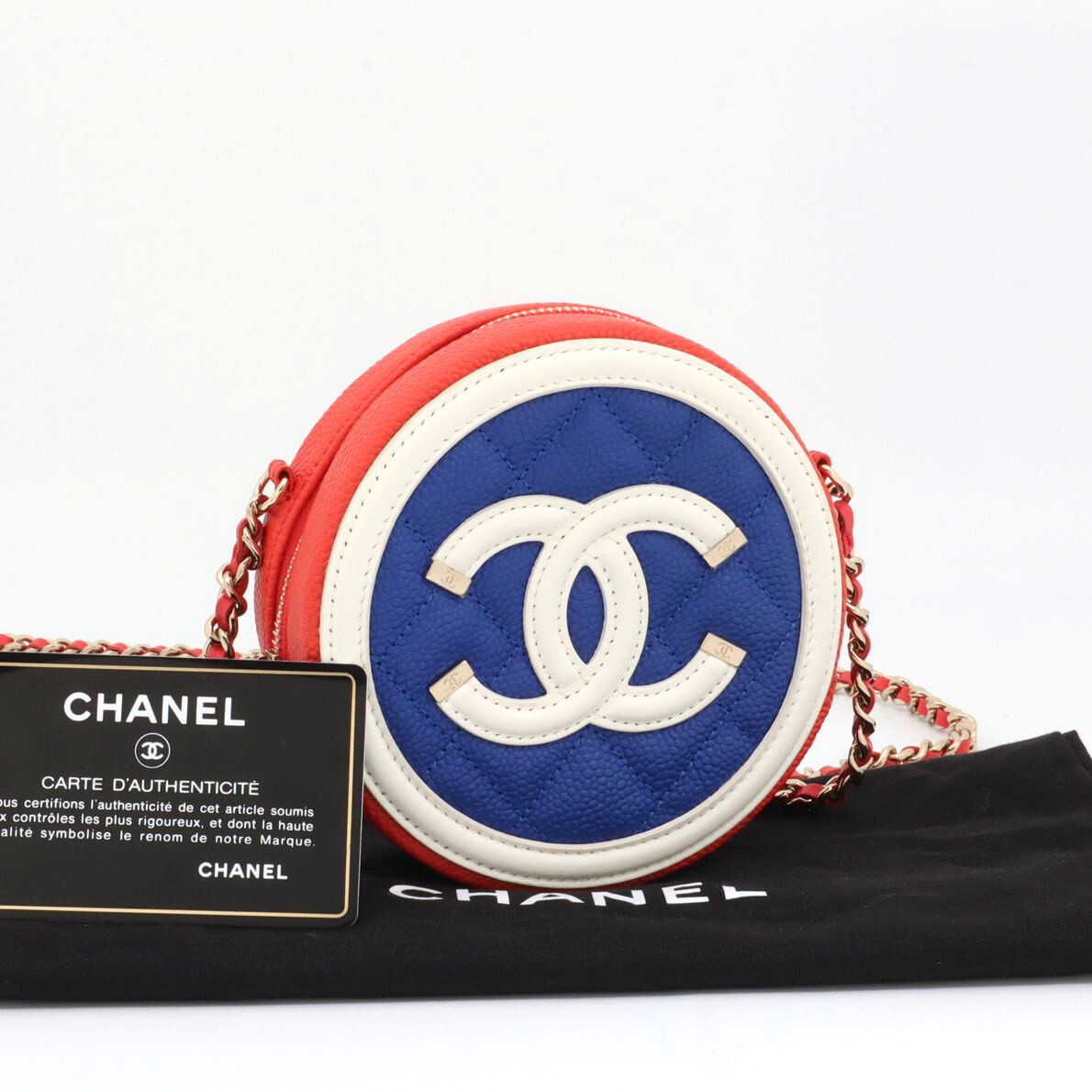 美品 シャネル CHANEL キャビアスキン CCフィリグリー トリコロール チェーン ミニショルダーバッグ 斜め掛け ココマーク シール有り27番台拍卖