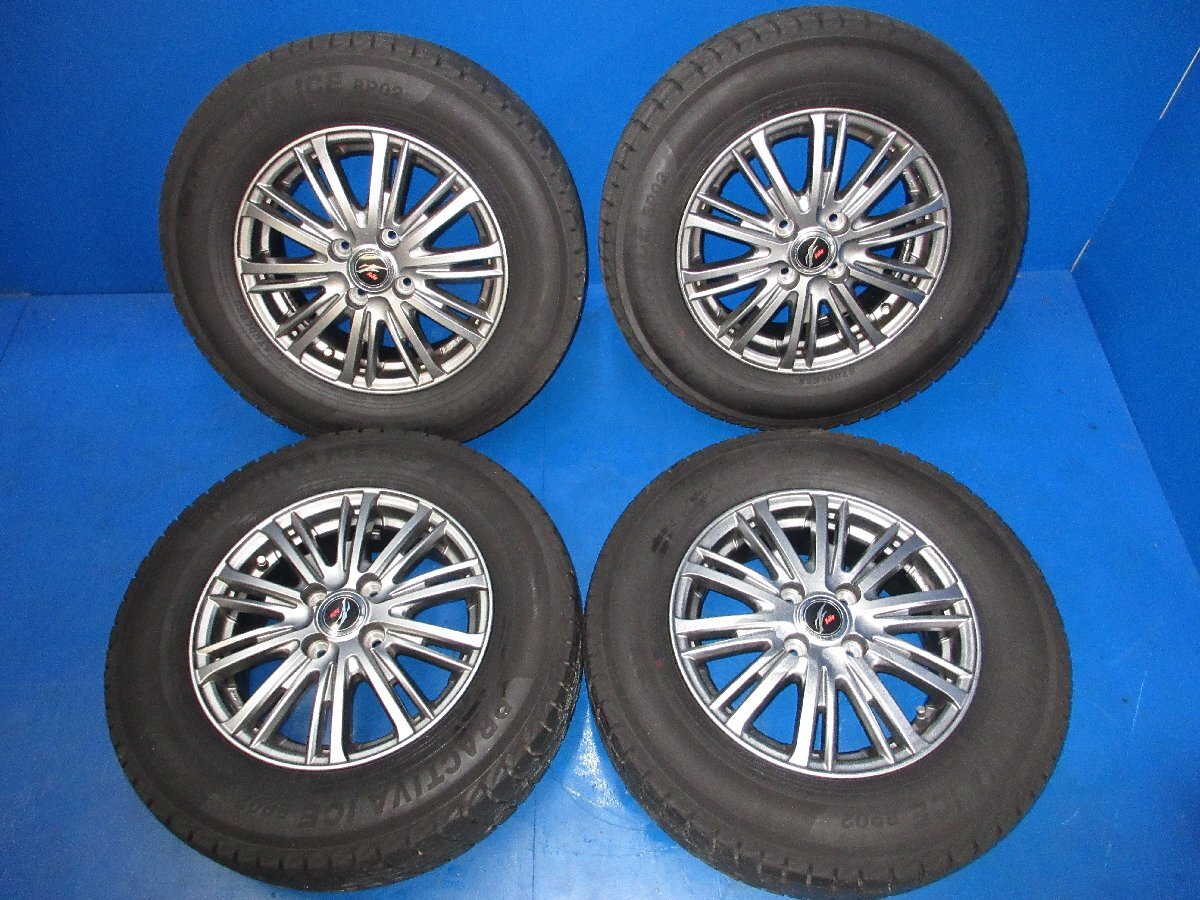 ※個人宅発送不可 ホイール美品 Fang 14インチ タイヤホイール 4本 14×5.5J +48 4H PCD100 スタッドレス PRACTIVA 185/70 R14 (K拍卖