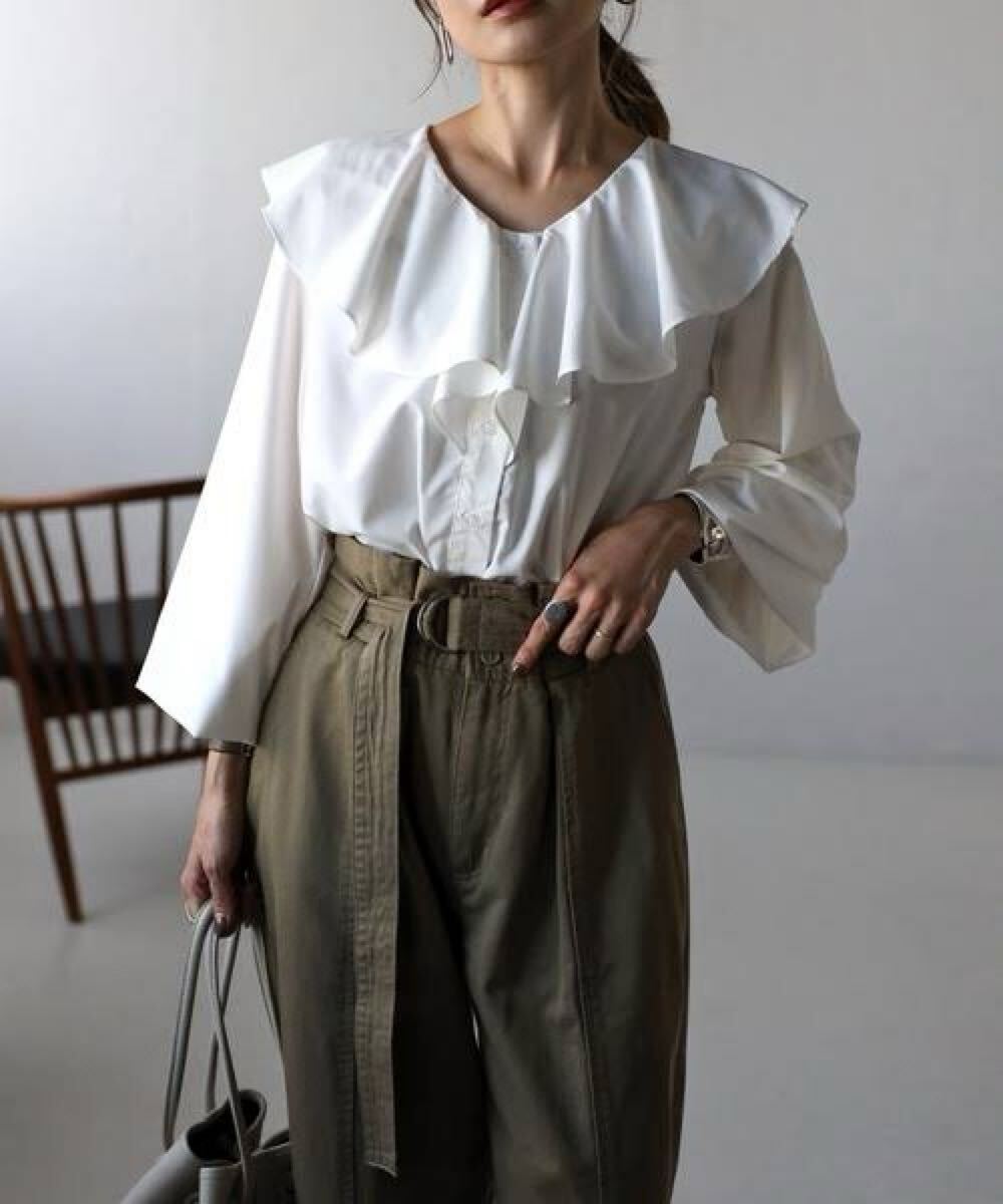 送料無料 Bonjour Sagan ボンジュールサガン フリルカラー シャツ ブラウス拍卖