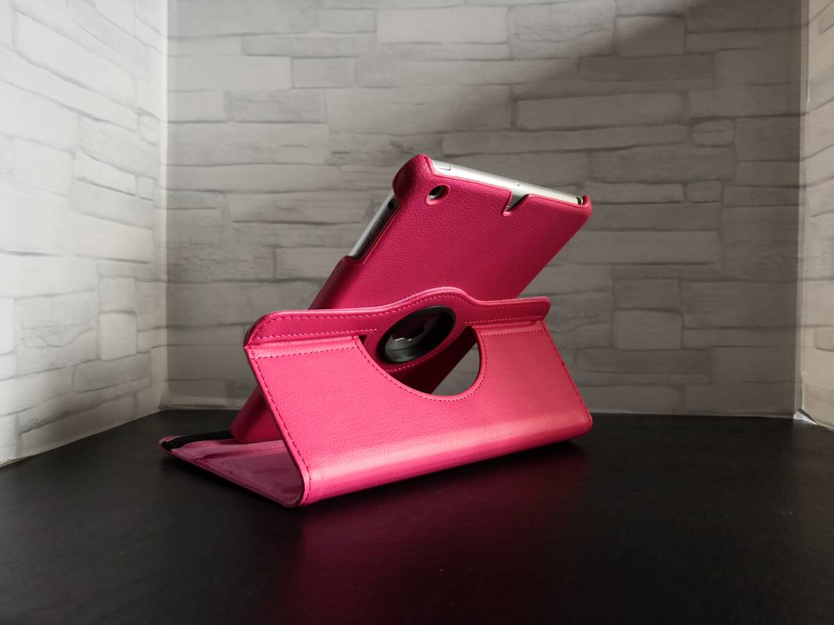iPad mini/mini2/mini3 共用 ローズ レザーケース 360度回転機能、スタンド機能 自動スリープ機能付き拍卖